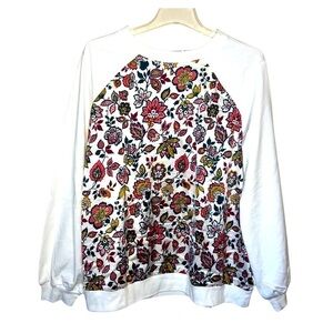 Jason Wu Mixed Media Sweatshirt Cream Floral Size Large
